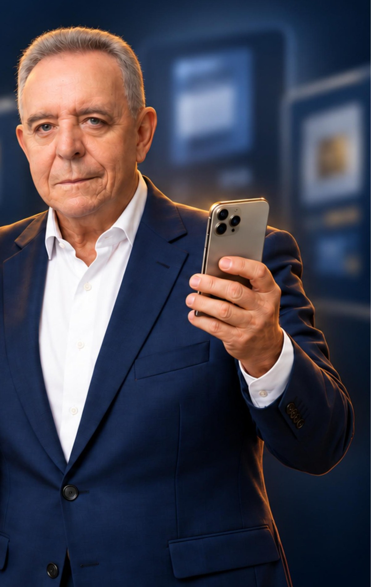 Roberto Gusman segurando um celular